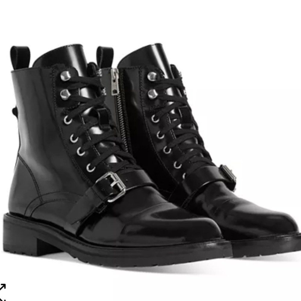 All Saints Donita Tori ankle black leather lace up buckle boots size 6/36